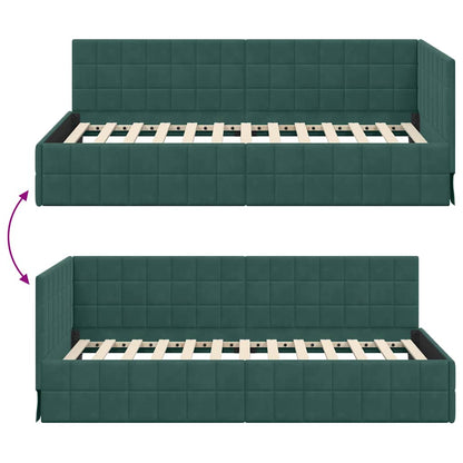 vidaXL Cadre de lit d'angle avec tête de lit vert foncé 90 cm x 200 cm Velours