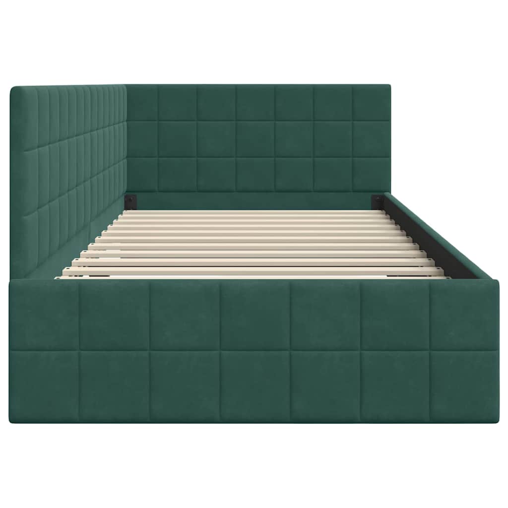 vidaXL Cadre de lit d'angle avec tête de lit vert foncé 90 cm x 200 cm Velours