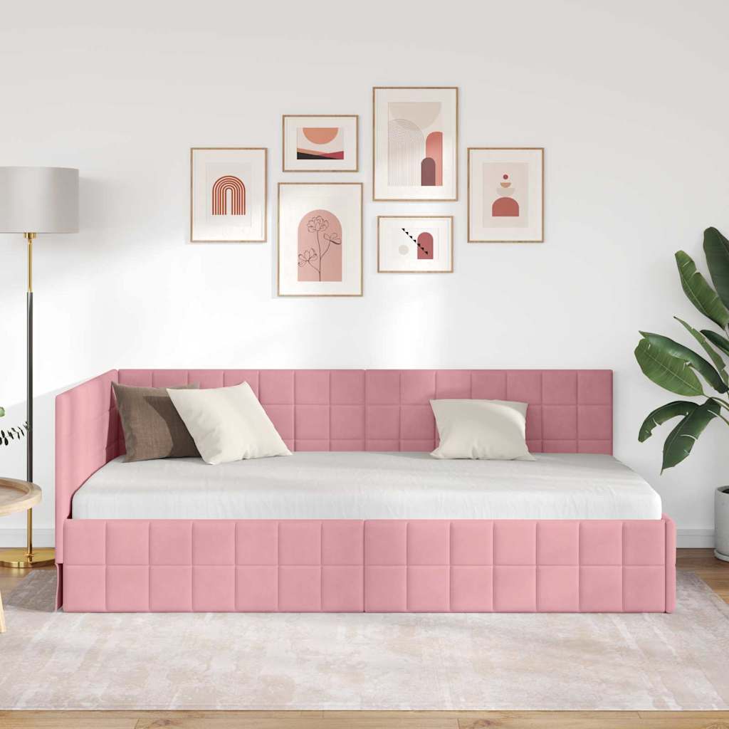 vidaXL Cadre de lit d'angle avec tête de lit rose 90 cm x 200 cm Velours