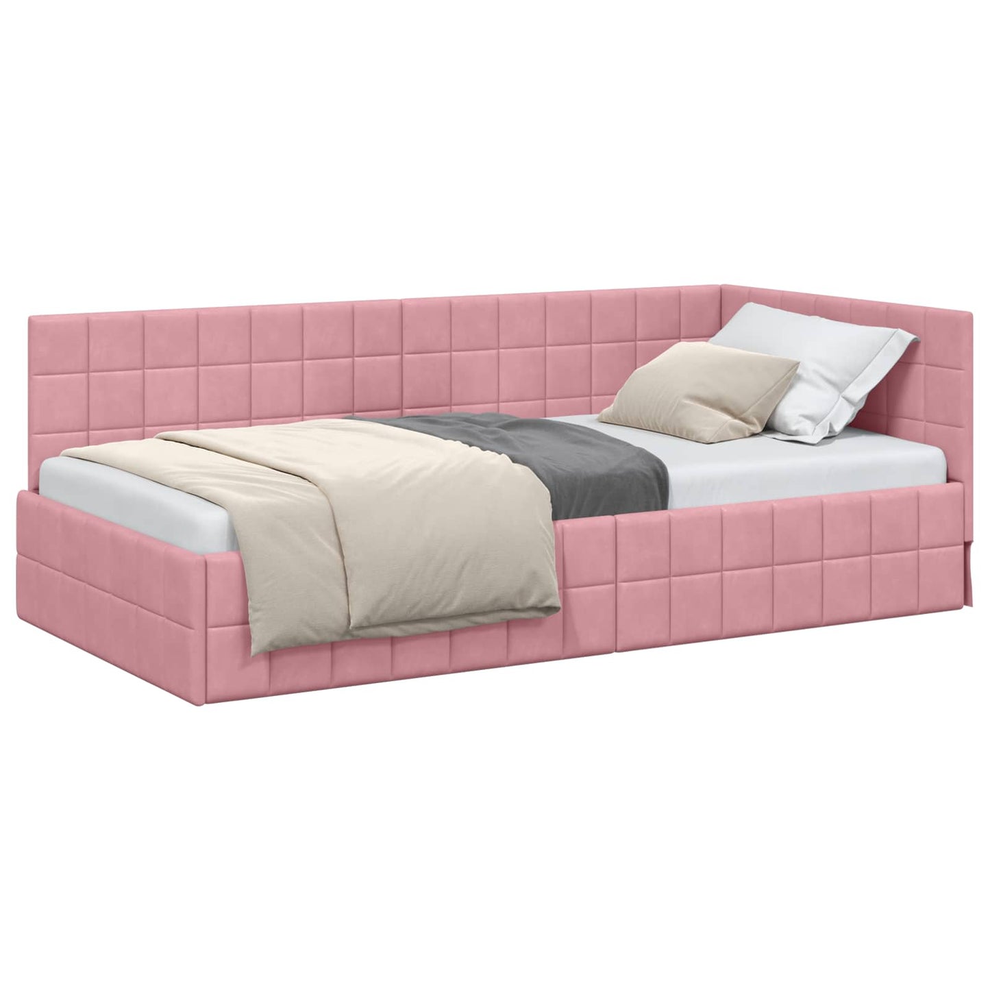 vidaXL Cadre de lit d'angle avec tête de lit rose 90 cm x 200 cm Velours