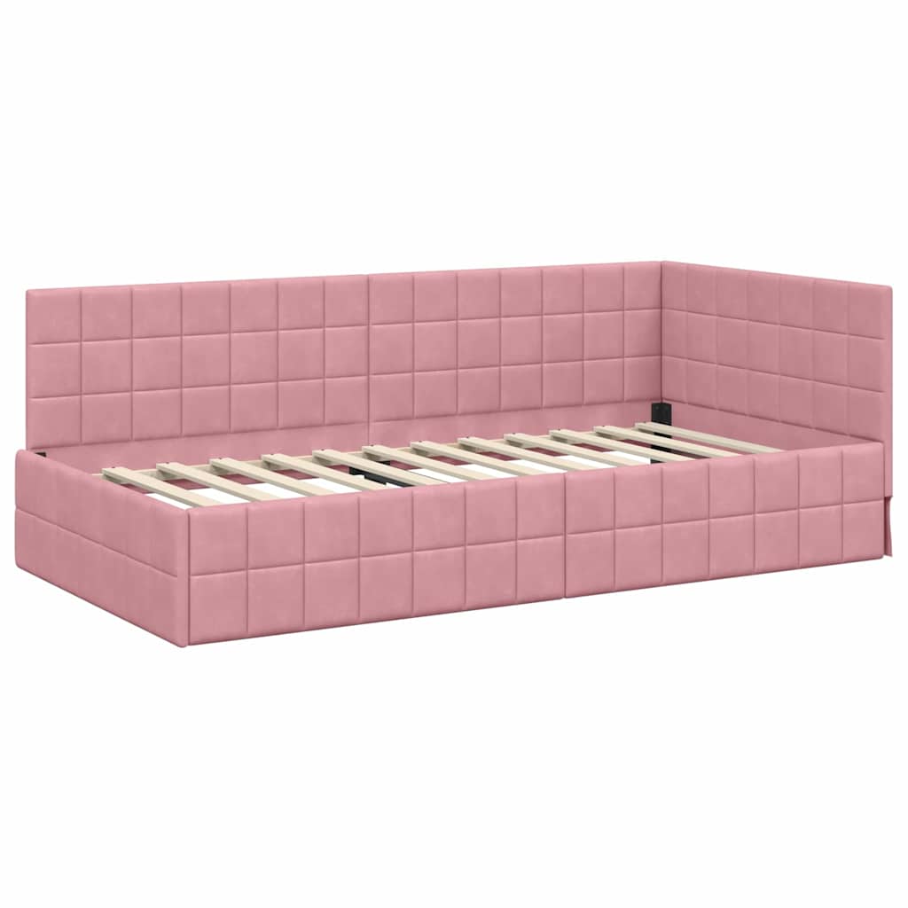 vidaXL Cadre de lit d'angle avec tête de lit rose 90 cm x 200 cm Velours