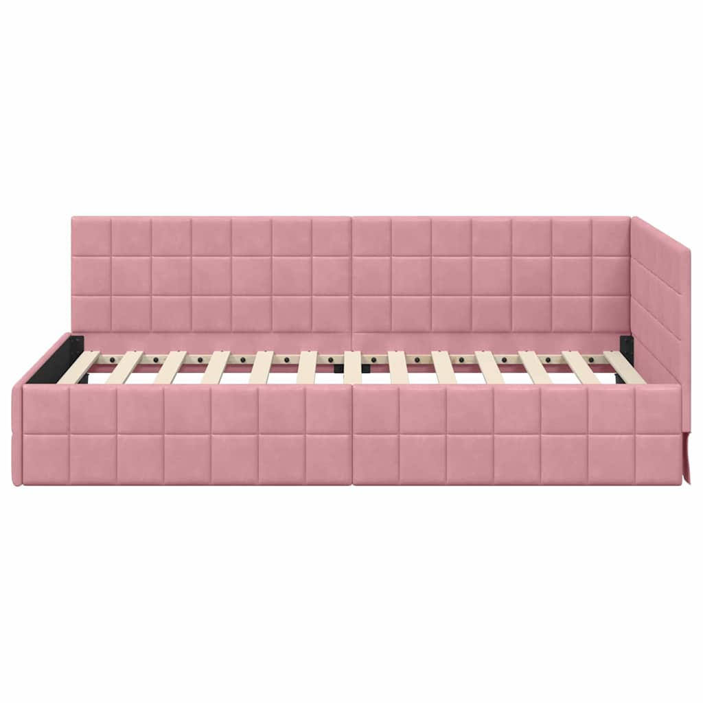 vidaXL Cadre de lit d'angle avec tête de lit rose 90 cm x 200 cm Velours