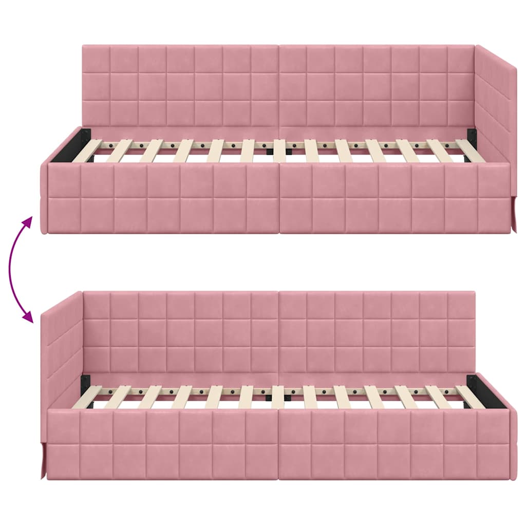 vidaXL Cadre de lit d'angle avec tête de lit rose 90 cm x 200 cm Velours