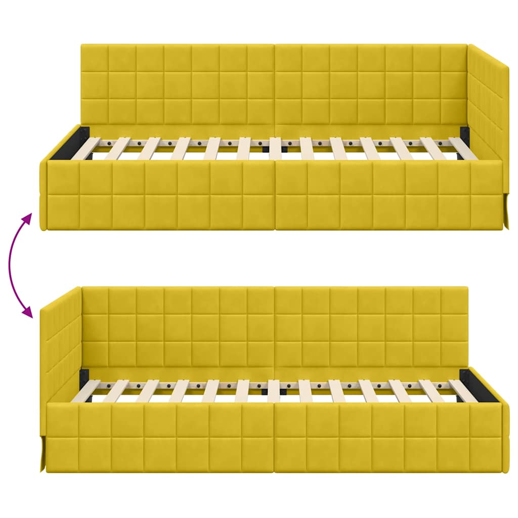 vidaXL Cadre de lit d'angle avec tête de lit Jaune 90 cm x 200 cm Velours