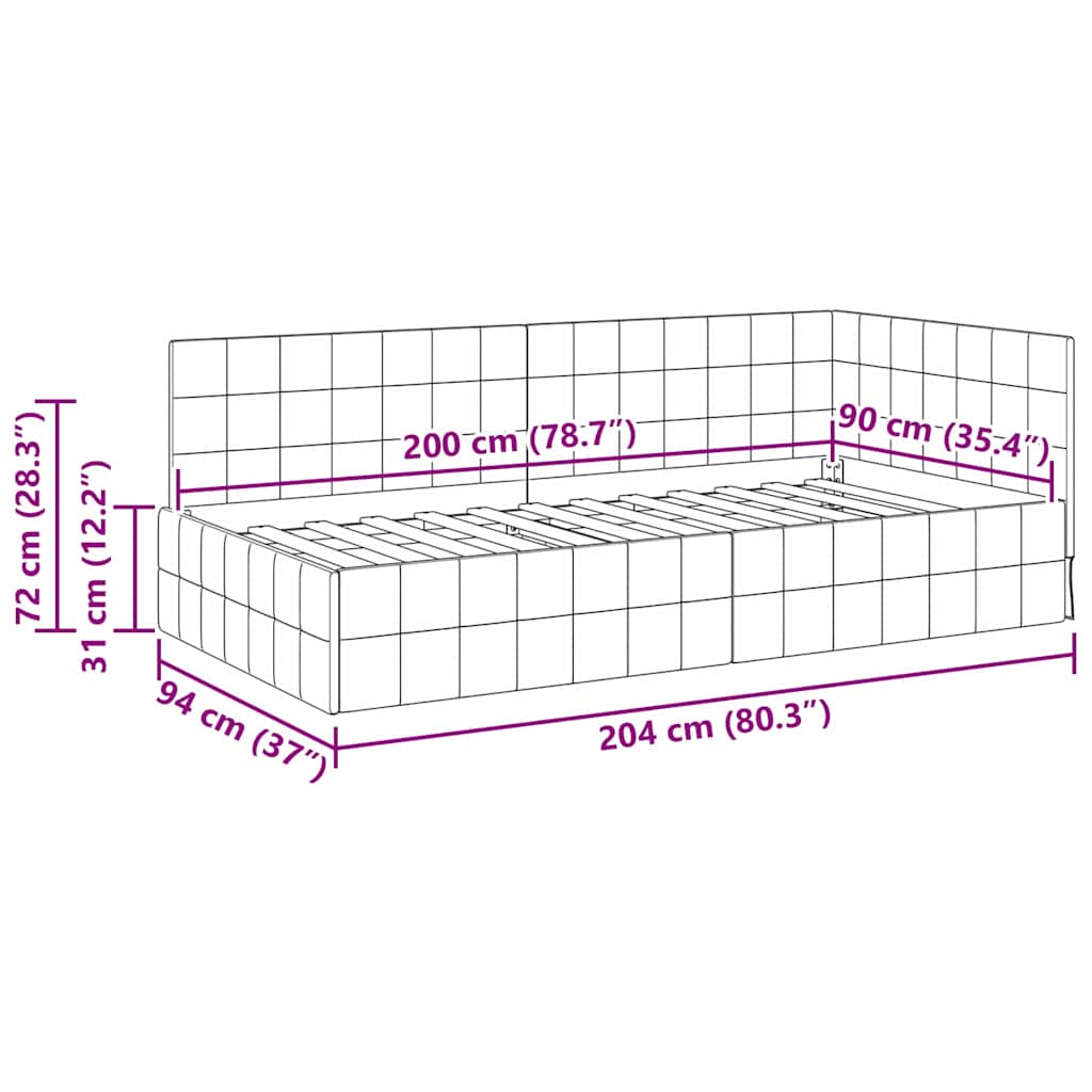 vidaXL Cadre de lit d'angle avec tête de lit Jaune 90 cm x 200 cm Velours