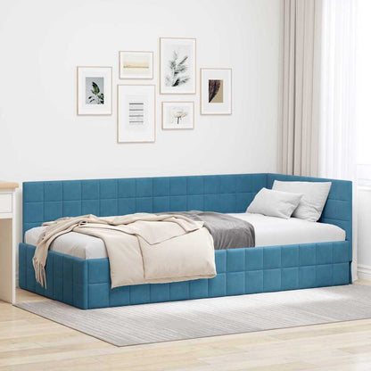 vidaXL Cadre de lit d'angle avec tête de lit Bleu 100 cm x 200 cm Velours