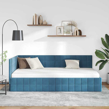 vidaXL Cadre de lit d'angle avec tête de lit Bleu 100 cm x 200 cm Velours