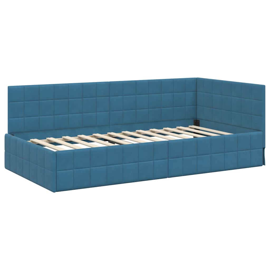 vidaXL Cadre de lit d'angle avec tête de lit Bleu 100 cm x 200 cm Velours