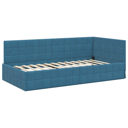 vidaXL Cadre de lit d'angle avec tête de lit Bleu 100 cm x 200 cm Velours