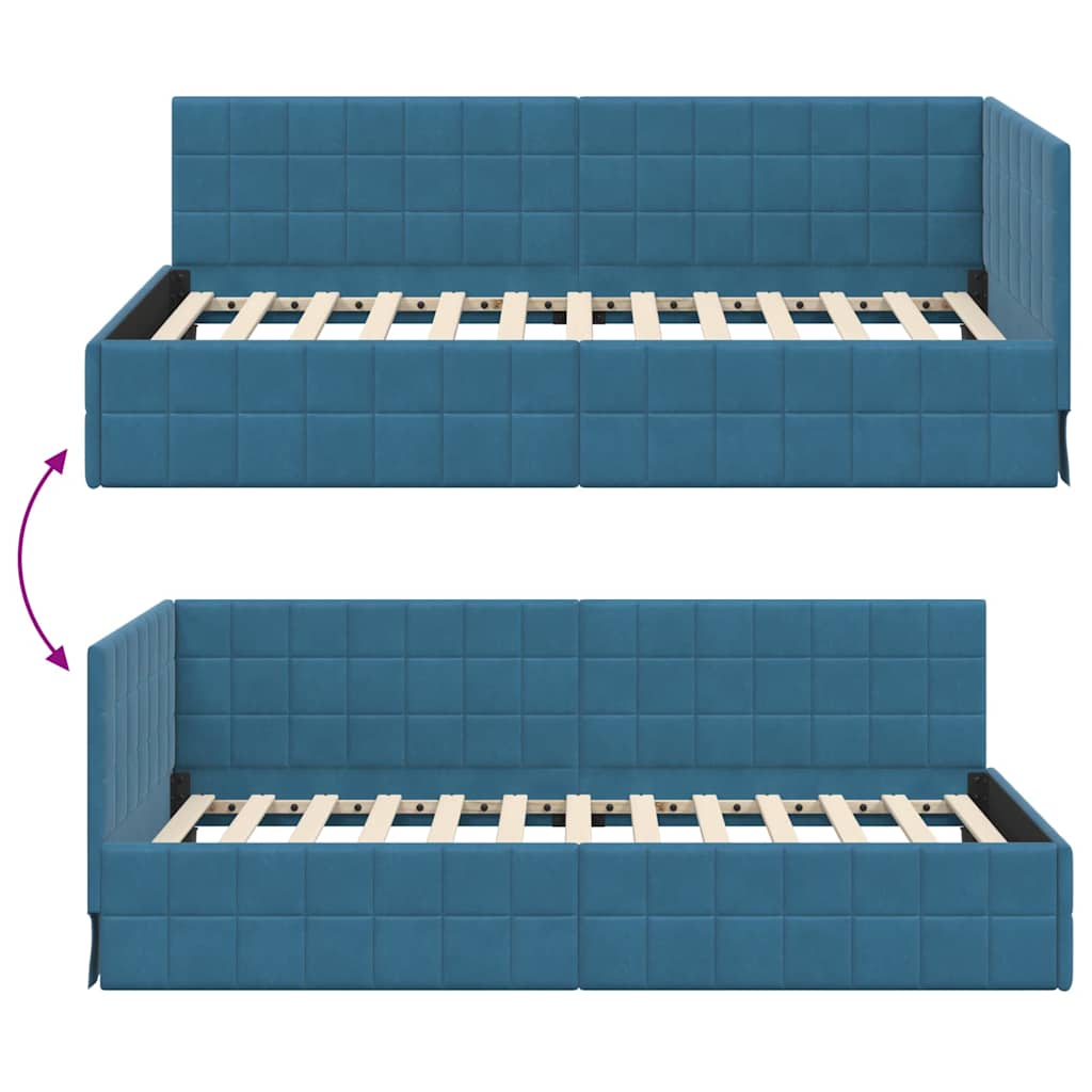 vidaXL Cadre de lit d'angle avec tête de lit Bleu 100 cm x 200 cm Velours