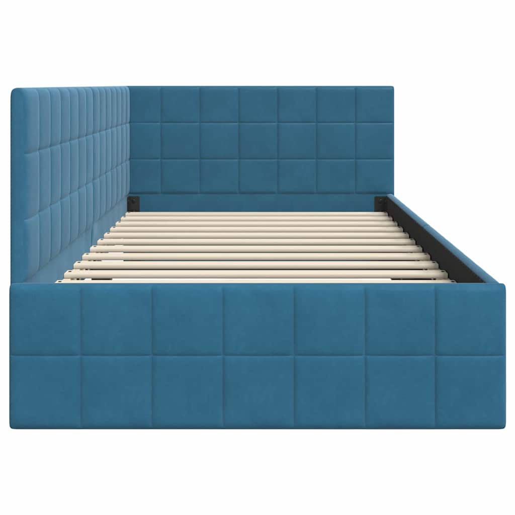 vidaXL Cadre de lit d'angle avec tête de lit Bleu 100 cm x 200 cm Velours