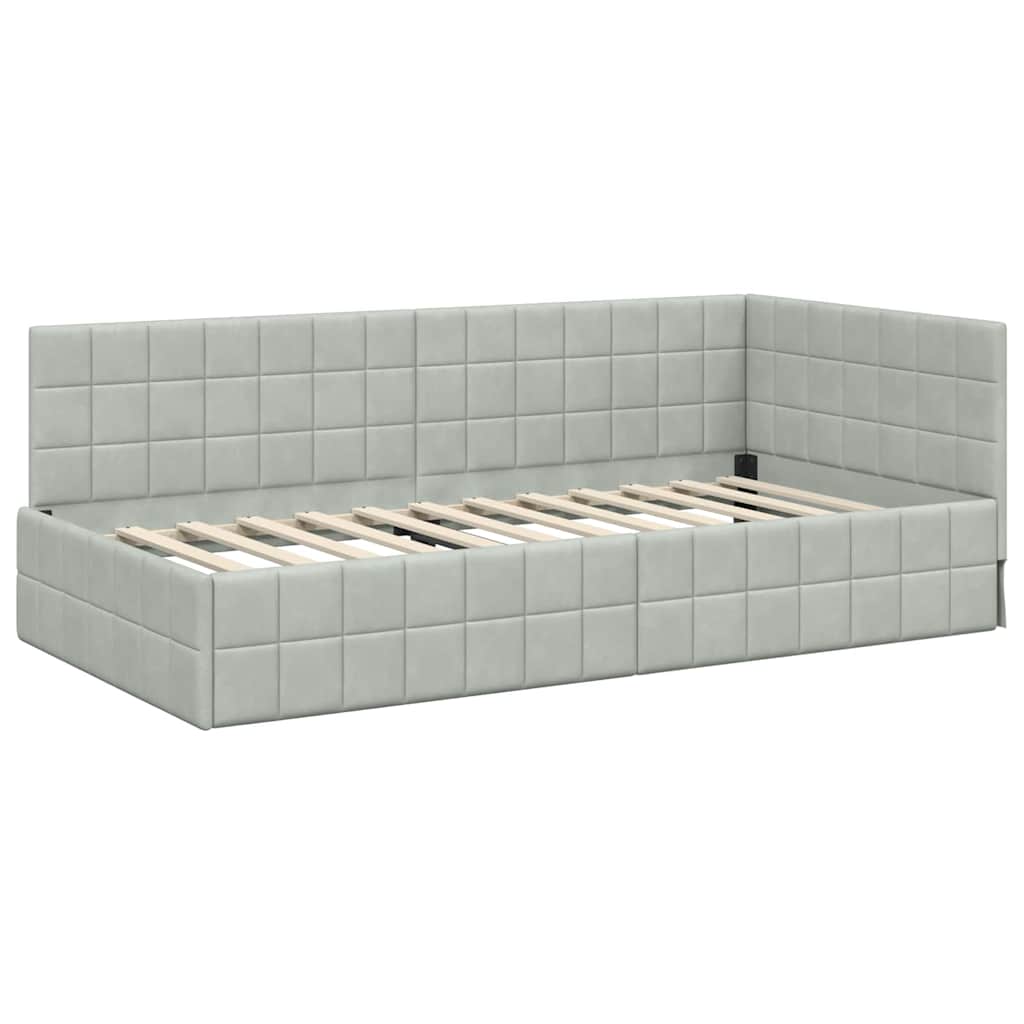 Eckbettgestell mit Kopfteil Hellgrau 100 cm x 200 cm Samt