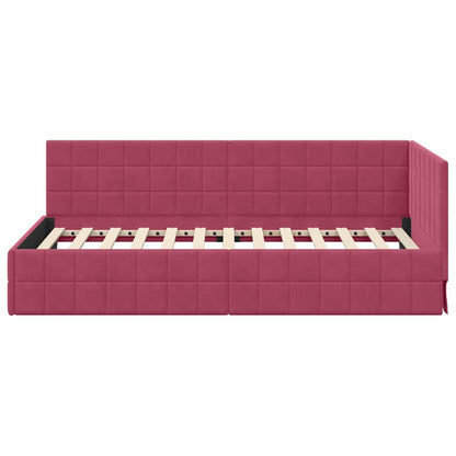 vidaXL Cadre de lit d'angle avec tête de lit Rouge bordeaux 100 cm x 200 cm Velours
