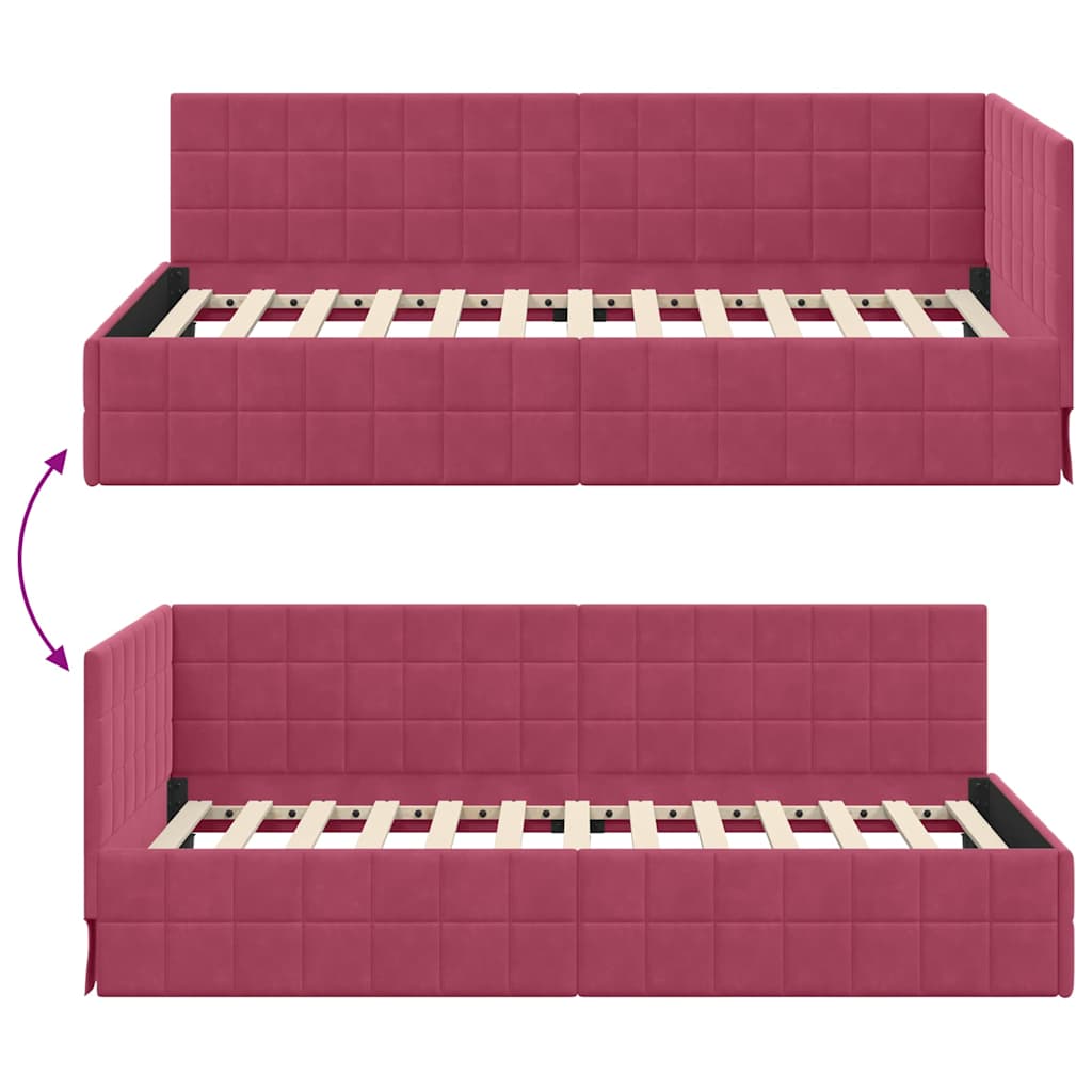 vidaXL Cadre de lit d'angle avec tête de lit Rouge bordeaux 100 cm x 200 cm Velours