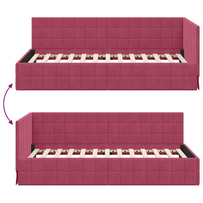 vidaXL Cadre de lit d'angle avec tête de lit Rouge bordeaux 100 cm x 200 cm Velours