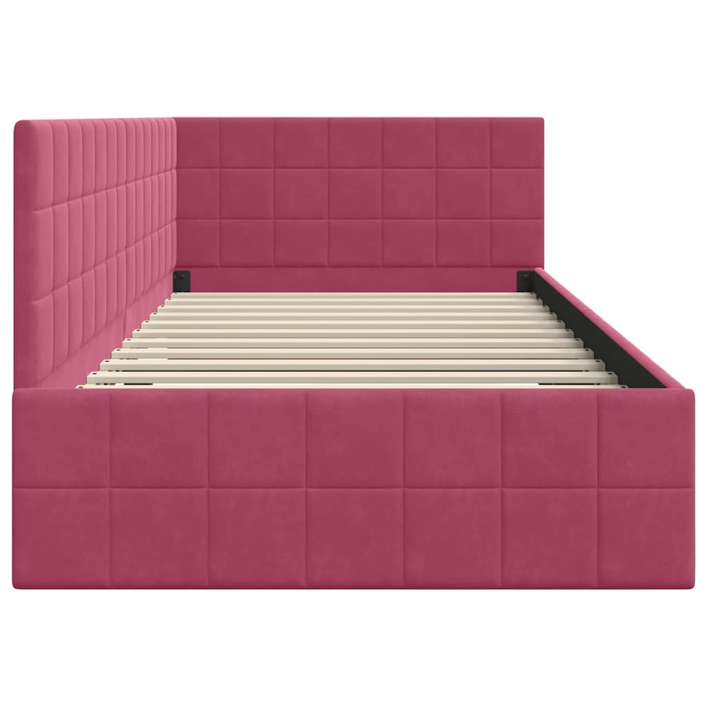 vidaXL Cadre de lit d'angle avec tête de lit Rouge bordeaux 100 cm x 200 cm Velours