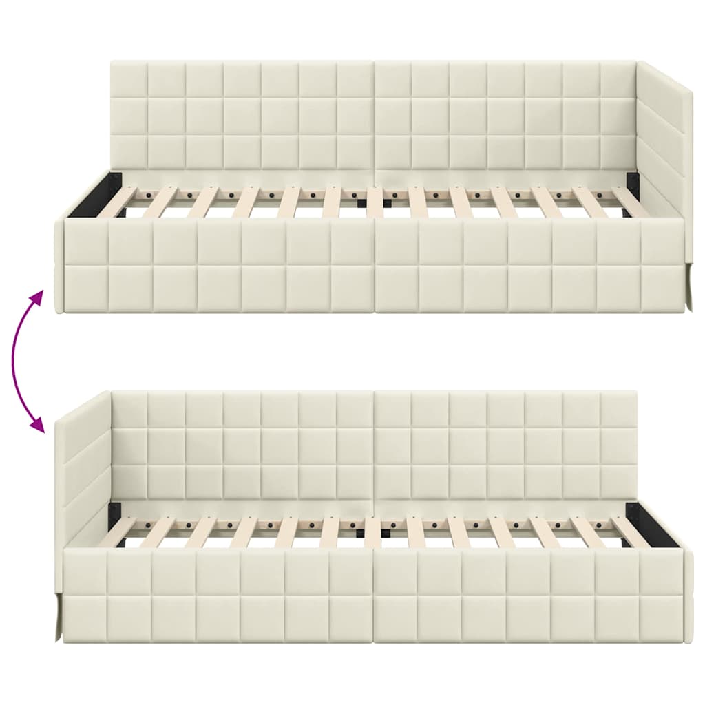 Eckbettgestell mit Kopfteil Creme 100 cm x 200 cm Samt