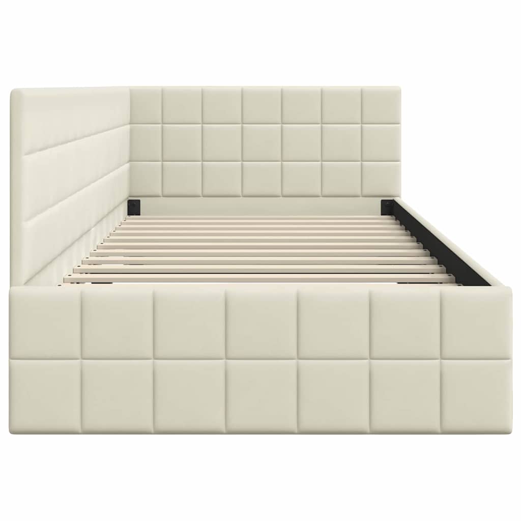 Eckbettgestell mit Kopfteil Creme 100 cm x 200 cm Samt