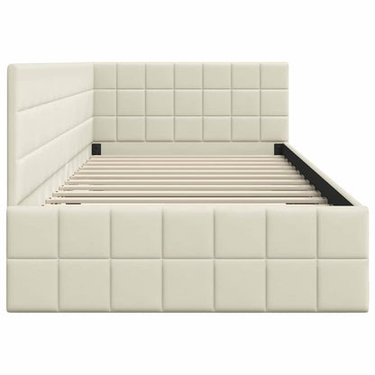 Eckbettgestell mit Kopfteil Creme 100 cm x 200 cm Samt