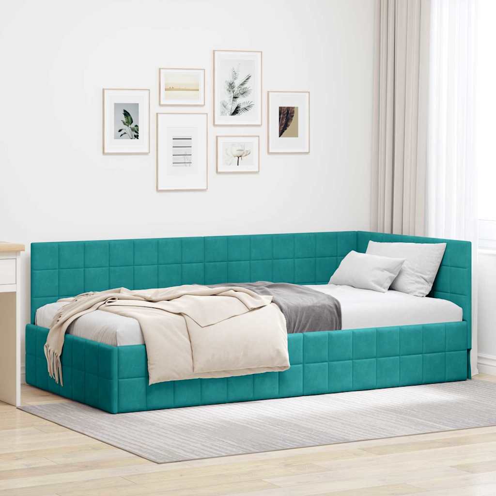 vidaXL Cadre de lit d'angle avec tête de lit Turquoise 100 cm x 200 cm Velours