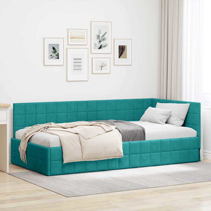 vidaXL Cadre de lit d'angle avec tête de lit Turquoise 100 cm x 200 cm Velours