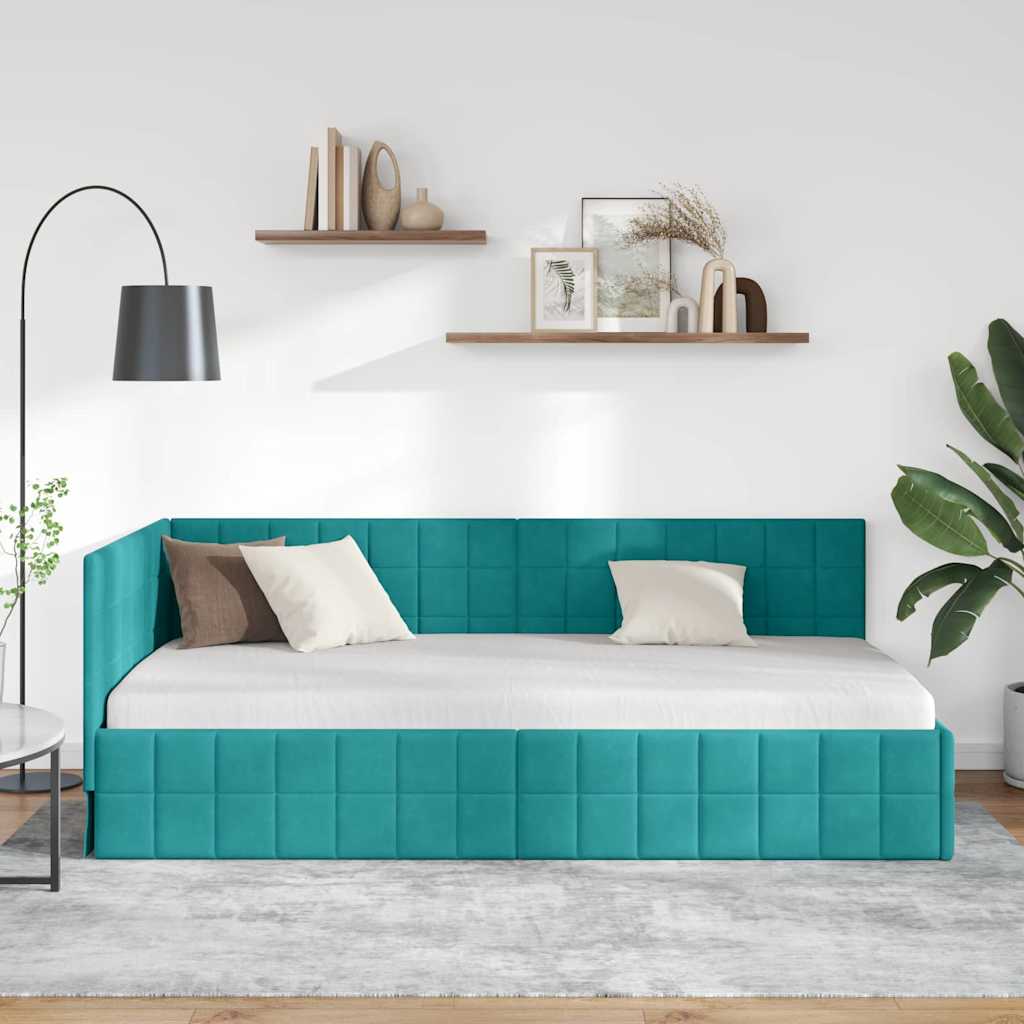 vidaXL Cadre de lit d'angle avec tête de lit Turquoise 100 cm x 200 cm Velours