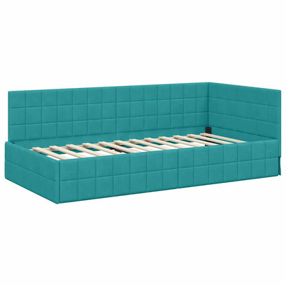 vidaXL Cadre de lit d'angle avec tête de lit Turquoise 100 cm x 200 cm Velours