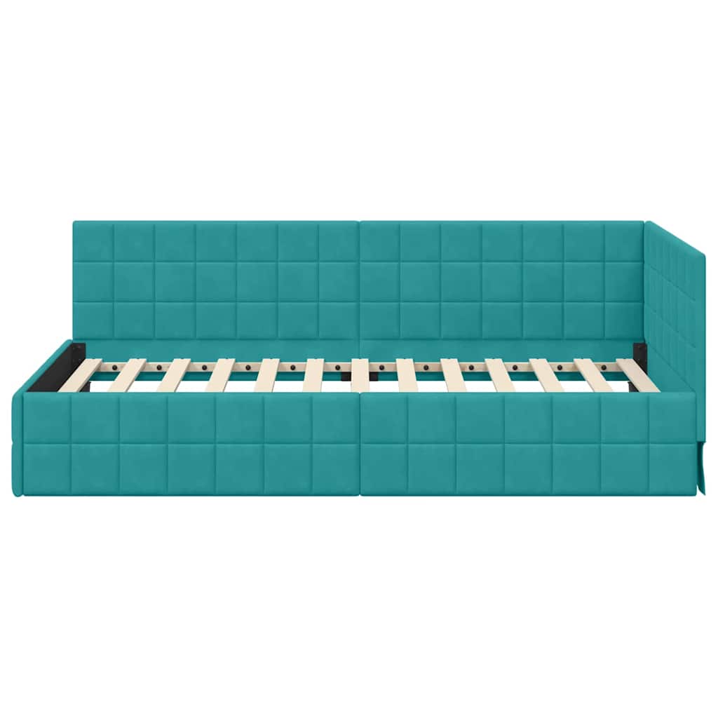 vidaXL Cadre de lit d'angle avec tête de lit Turquoise 100 cm x 200 cm Velours