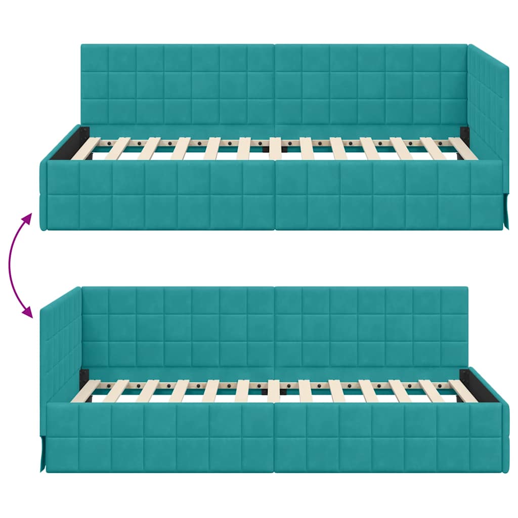 vidaXL Cadre de lit d'angle avec tête de lit Turquoise 100 cm x 200 cm Velours