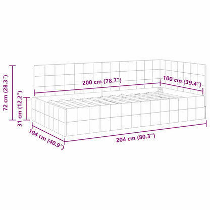 vidaXL Cadre de lit d'angle avec tête de lit Turquoise 100 cm x 200 cm Velours