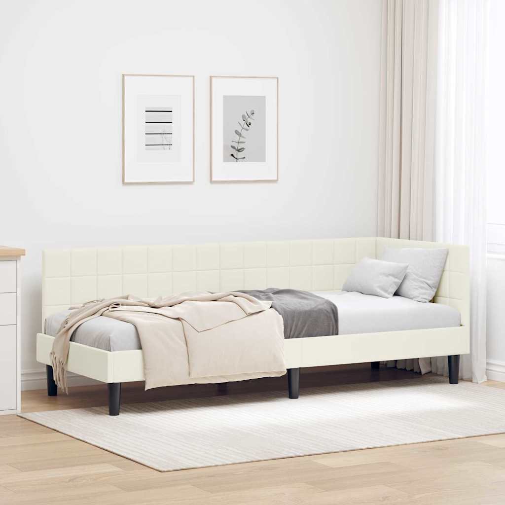 Eckbettgestell mit Kopfteil Creme 80 cm x 200 cm Samt