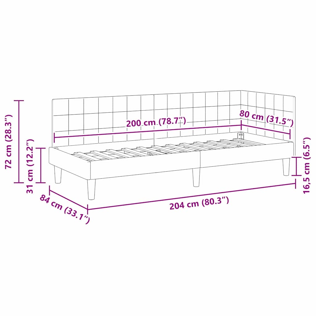Eckbettgestell mit Kopfteil Türkis 80 cm x 200 cm Samt