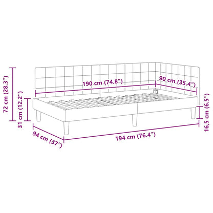 Eckbettgestell mit Kopfteil Schwarz 90 cm x 190 cm Samt