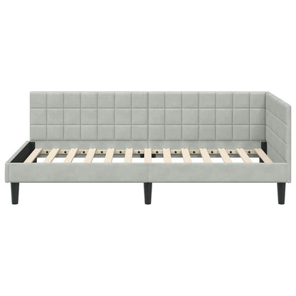 Eckbettgestell mit Kopfteil Hellgrau 90 cm x 200 cm Samt