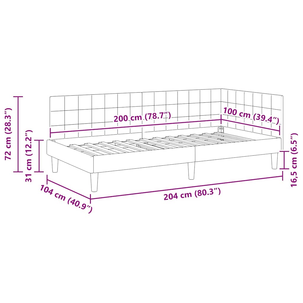 Eckbettgestell mit Kopfteil Blau 100 cm x 200 cm Samt