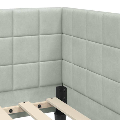 Eckbettgestell mit Kopfteil Hellgrau 100 cm x 200 cm Samt