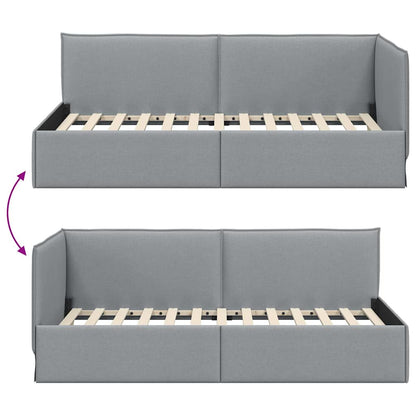 Eckbettgestell mit Kopfteil Hellgrau 90 x 190 cm Stoff