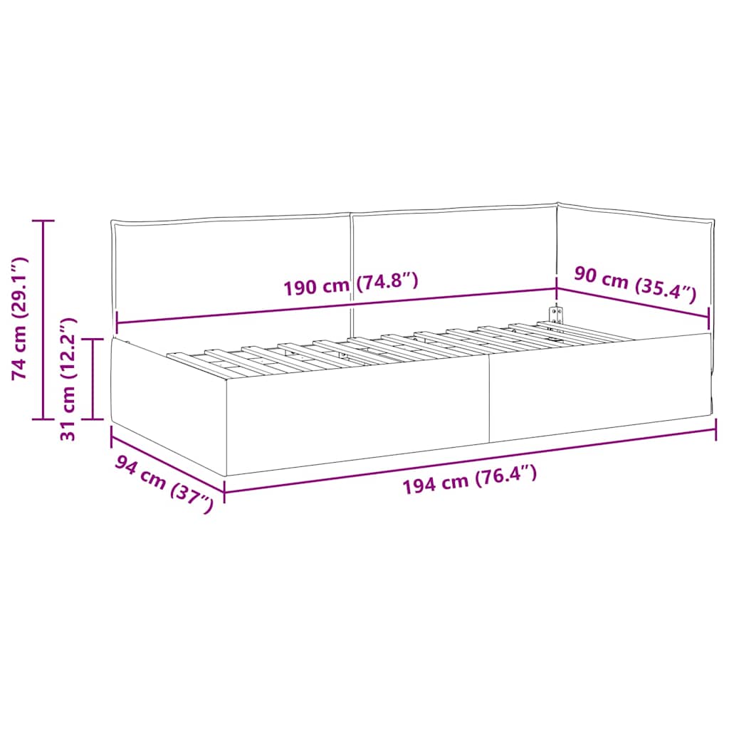 Eckbettgestell mit Kopfteil Schwarz 90 x 190 cm Stoff