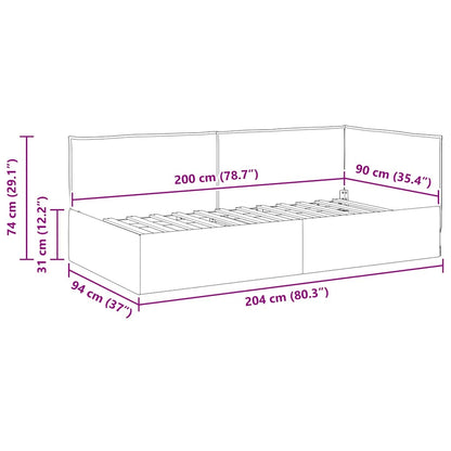Eckbettgestell mit Kopfteil Schwarz 90 x 200 cm Stoff