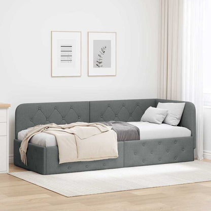 vidaXL Eckbettgestell mit Kopfteil Dunkelgrau 80 x 200 cm Stoff