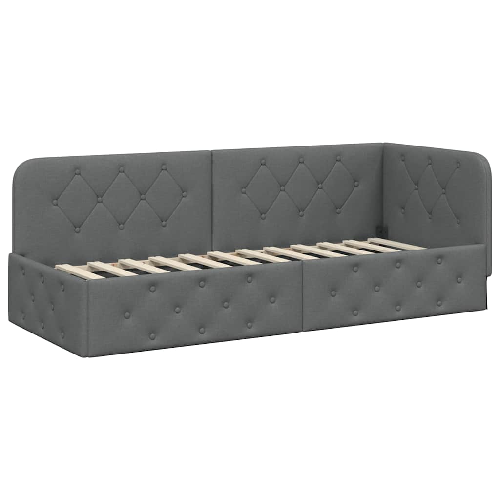 vidaXL Eckbettgestell mit Kopfteil Dunkelgrau 80 x 200 cm Stoff