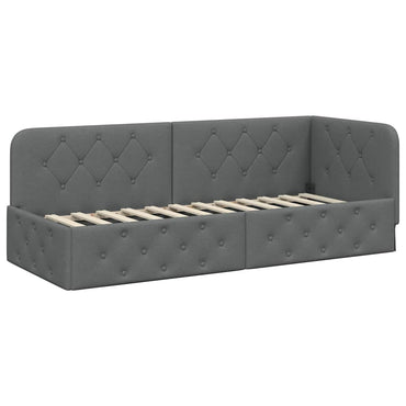 vidaXL Eckbettgestell mit Kopfteil Dunkelgrau 80 x 200 cm Stoff