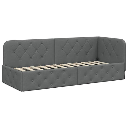 vidaXL Eckbettgestell mit Kopfteil Dunkelgrau 80 x 200 cm Stoff