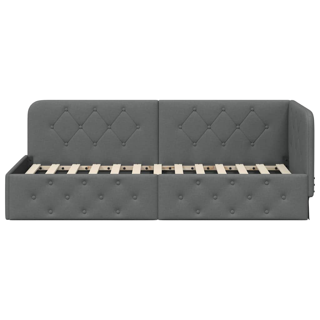 vidaXL Eckbettgestell mit Kopfteil Dunkelgrau 80 x 200 cm Stoff