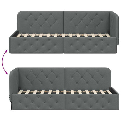 vidaXL Eckbettgestell mit Kopfteil Dunkelgrau 80 x 200 cm Stoff
