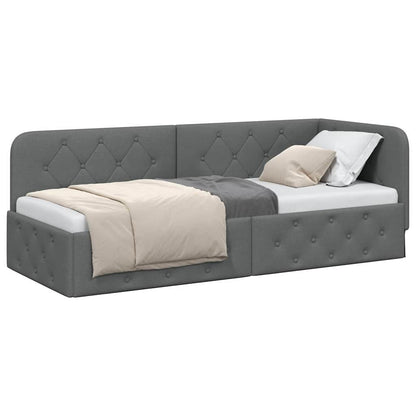 vidaXL Eckbettgestell mit Kopfteil Dunkelgrau 80 x 200 cm Stoff