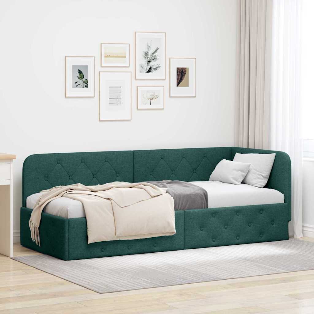 vidaXL Eckbettgestell mit Kopfteil Dunkelgrün 80 x 200 cm Stoff
