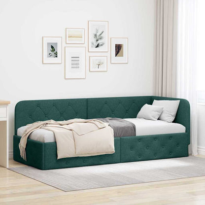 vidaXL Eckbettgestell mit Kopfteil Dunkelgrün 80 x 200 cm Stoff