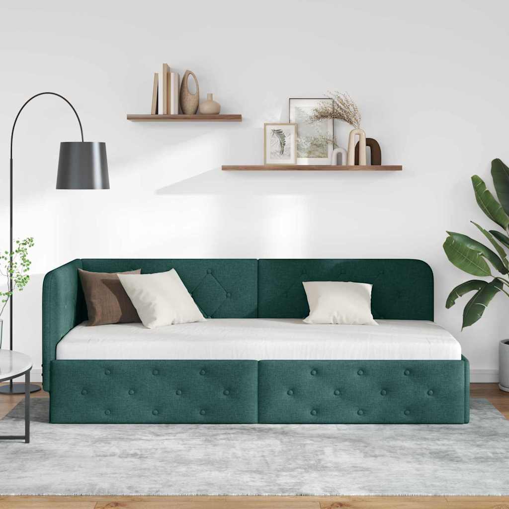 vidaXL Eckbettgestell mit Kopfteil Dunkelgrün 80 x 200 cm Stoff