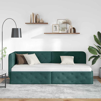 vidaXL Eckbettgestell mit Kopfteil Dunkelgrün 80 x 200 cm Stoff